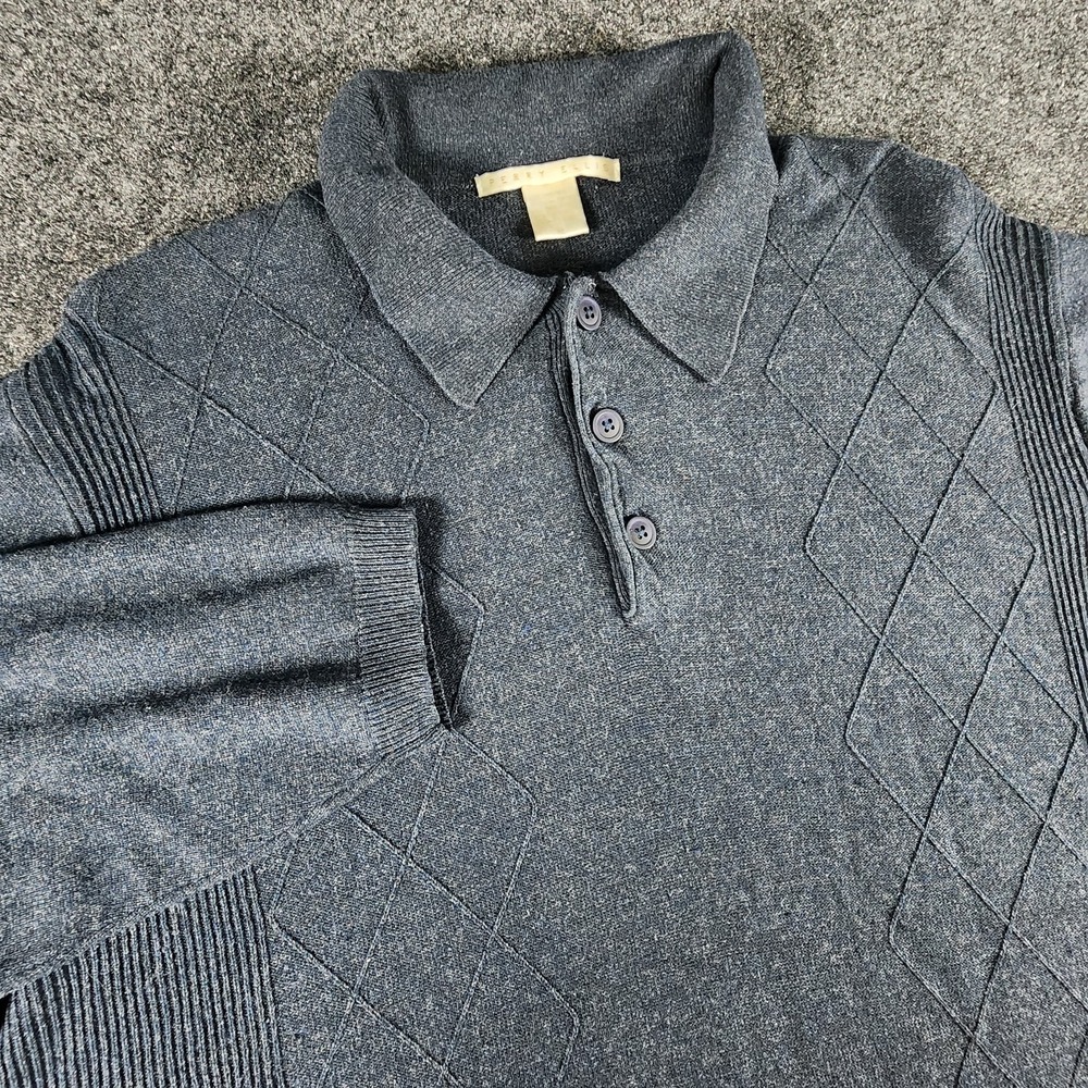 Perry Ellis Men's XL Quarter Button Silk Wool‎ Blend Sweater Dark Blue Preppy